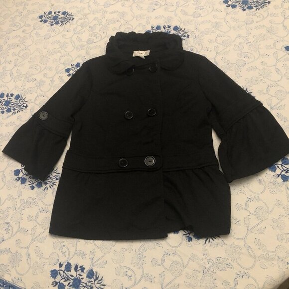 IZ Byer California Size M Girls Swing Jacket 3/4 Sleeve Peter Pan Collar Black - Picture 2 of 16
